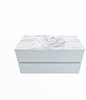 Mondiaz VICA-DLUX 100cm badmeubel onderkast Clay 2 lades. Inbouw wastafel CLOUD midden zonder kraangat, kleur Glace.