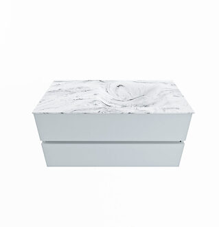 Mondiaz VICA-DLUX 100cm badmeubel onderkast Clay 2 lades. Inbouw wastafel CLOUD rechts 1 kraangat, kleur Glace.