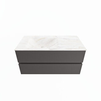 Mondiaz VICA-DLUX 100cm badmeubel onderkast Dark grey 2 lades. Inbouw wastafel CLOUD links 1 kraangat, kleur Ostra.