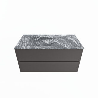 Mondiaz VICA-DLUX 100cm badmeubel onderkast Dark grey 2 lades. Inbouw wastafel CLOUD links zonder kraangat, kleur Lava.