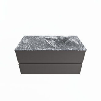 Mondiaz VICA-DLUX 100cm badmeubel onderkast Dark grey 2 lades. Inbouw wastafel CLOUD rechts 1 kraangat, kleur Lava.