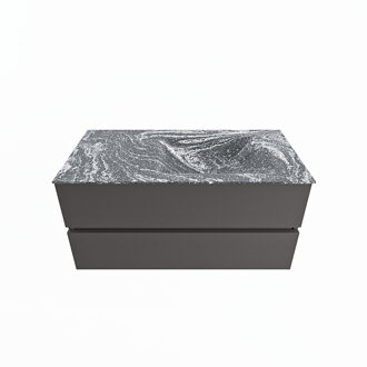 Mondiaz VICA-DLUX 100cm badmeubel onderkast Dark grey 2 lades. Inbouw wastafel CLOUD rechts zonder kraangat, kleur Lava.