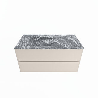 Mondiaz VICA-DLUX 100cm badmeubel onderkast Linen 2 lades. Inbouw wastafel CLOUD links 1 kraangat, kleur Lava.