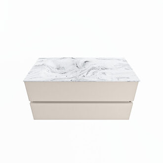 Mondiaz VICA-DLUX 100cm badmeubel onderkast Linen 2 lades. Inbouw wastafel CLOUD links zonder kraangat, kleur Glace.