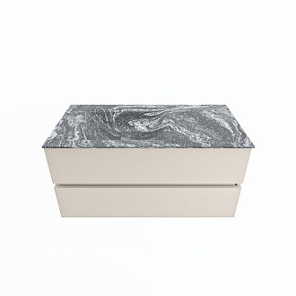 Mondiaz VICA-DLUX 100cm badmeubel onderkast Linen 2 lades. Inbouw wastafel CLOUD links zonder kraangat, kleur Lava.