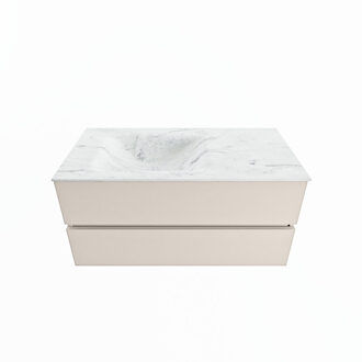 Mondiaz VICA-DLUX 100cm badmeubel onderkast Linen 2 lades. Inbouw wastafel CLOUD links zonder kraangat, kleur Opalo.