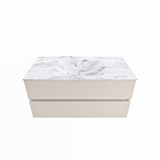 Mondiaz VICA-DLUX 100cm badmeubel onderkast Linen 2 lades. Inbouw wastafel CLOUD midden 1 kraangat, kleur Glace.