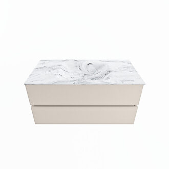 Mondiaz VICA-DLUX 100cm badmeubel onderkast Linen 2 lades. Inbouw wastafel CLOUD midden zonder kraangat, kleur Glace.