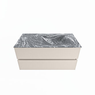 Mondiaz VICA-DLUX 100cm badmeubel onderkast Linen 2 lades. Inbouw wastafel CLOUD rechts 1 kraangat, kleur Lava.