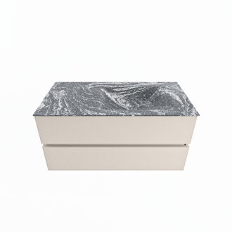 Mondiaz VICA-DLUX 100cm badmeubel onderkast Linen 2 lades. Inbouw wastafel CLOUD rechts zonder kraangat, kleur Lava.