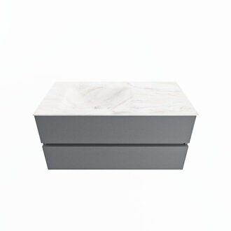 Mondiaz VICA-DLUX 100cm badmeubel onderkast Plata 2 lades. Inbouw wastafel CLOUD links 1 kraangat, kleur Ostra.