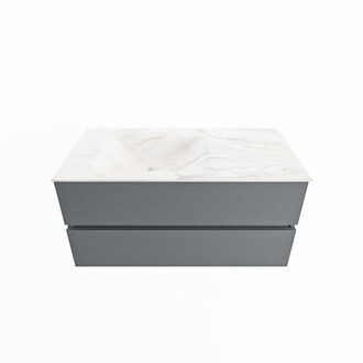 Mondiaz VICA-DLUX 100cm badmeubel onderkast Plata 2 lades. Inbouw wastafel CLOUD links zonder kraangat, kleur Ostra.