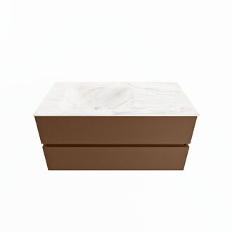 Mondiaz VICA-DLUX 100cm badmeubel onderkast Rust 2 lades. Inbouw wastafel CLOUD links 1 kraangat, kleur Ostra.