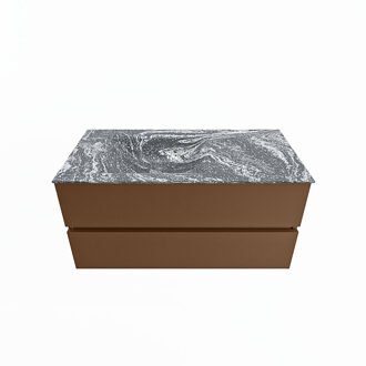 Mondiaz VICA-DLUX 100cm badmeubel onderkast Rust 2 lades. Inbouw wastafel CLOUD links zonder kraangat, kleur Lava.