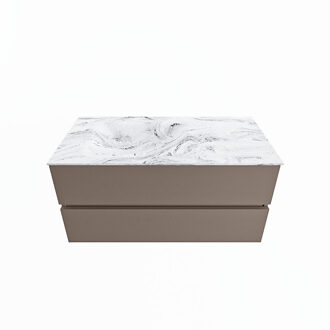Mondiaz VICA-DLUX 100cm badmeubel onderkast Smoke 2 lades. Inbouw wastafel CLOUD links 1 kraangat, kleur Glace.