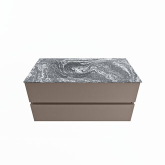 Mondiaz VICA-DLUX 100cm badmeubel onderkast Smoke 2 lades. Inbouw wastafel CLOUD links 1 kraangat, kleur Lava.