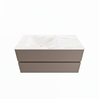 Mondiaz VICA-DLUX 100cm badmeubel onderkast Smoke 2 lades. Inbouw wastafel CLOUD links 1 kraangat, kleur Ostra.