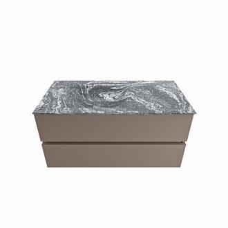 Mondiaz VICA-DLUX 100cm badmeubel onderkast Smoke 2 lades. Inbouw wastafel CLOUD links zonder kraangat, kleur Lava.