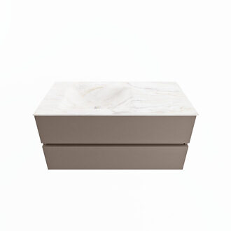 Mondiaz VICA-DLUX 100cm badmeubel onderkast Smoke 2 lades. Inbouw wastafel CLOUD links zonder kraangat, kleur Ostra.