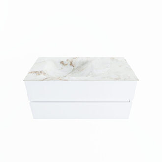 Mondiaz VICA-DLUX 100cm badmeubel onderkast Talc 2 lades. Inbouw wastafel CLOUD links 1 kraangat, kleur Frappe.