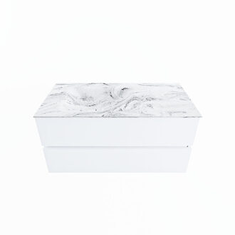 Mondiaz VICA-DLUX 100cm badmeubel onderkast Talc 2 lades. Inbouw wastafel CLOUD links 1 kraangat, kleur Glace.