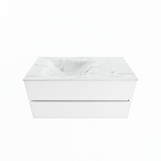 Mondiaz VICA-DLUX 100cm badmeubel onderkast Talc 2 lades. Inbouw wastafel CLOUD links 1 kraangat, kleur Opalo.