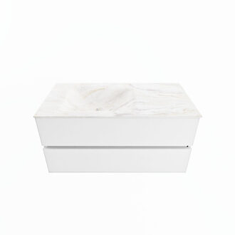 Mondiaz VICA-DLUX 100cm badmeubel onderkast Talc 2 lades. Inbouw wastafel CLOUD links 1 kraangat, kleur Ostra.