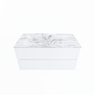 Mondiaz VICA-DLUX 100cm badmeubel onderkast Talc 2 lades. Inbouw wastafel CLOUD links zonder kraangat, kleur Glace.