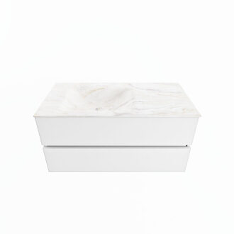 Mondiaz VICA-DLUX 100cm badmeubel onderkast Talc 2 lades. Inbouw wastafel CLOUD links zonder kraangat, kleur Ostra.