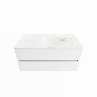 Mondiaz VICA-DLUX 100cm badmeubel onderkast Talc 2 lades. Inbouw wastafel CLOUD rechts 1 kraangat, kleur Ostra.