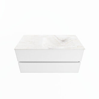 Mondiaz VICA-DLUX 100cm badmeubel onderkast Talc 2 lades. Inbouw wastafel CLOUD rechts zonder kraangat, kleur Ostra.