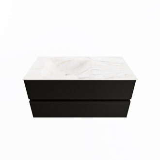 Mondiaz VICA-DLUX 100cm badmeubel onderkast Urban 2 lades. Inbouw wastafel CLOUD links 1 kraangat, kleur Ostra.