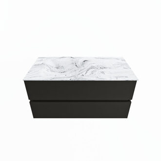 Mondiaz VICA-DLUX 100cm badmeubel onderkast Urban 2 lades. Inbouw wastafel CLOUD links zonder kraangat, kleur Glace.