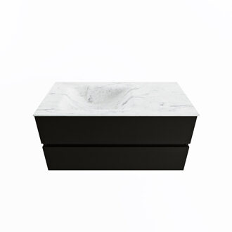 Mondiaz VICA-DLUX 100cm badmeubel onderkast Urban 2 lades. Inbouw wastafel CLOUD links zonder kraangat, kleur Opalo.