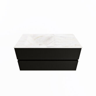 Mondiaz VICA-DLUX 100cm badmeubel onderkast Urban 2 lades. Inbouw wastafel CLOUD links zonder kraangat, kleur Ostra.