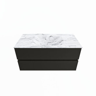 Mondiaz VICA-DLUX 100cm badmeubel onderkast Urban 2 lades. Inbouw wastafel CLOUD midden 1 kraangat, kleur Glace.