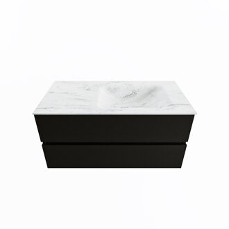 Mondiaz VICA-DLUX 100cm badmeubel onderkast Urban 2 lades. Inbouw wastafel CLOUD rechts zonder kraangat, kleur Opalo.