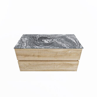 Mondiaz VICA-DLUX 100cm badmeubel onderkast Washed Oak 2 lades. Inbouw wastafel CLOUD links 1 kraangat, kleur Lava.