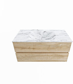 Mondiaz VICA-DLUX 100cm badmeubel onderkast Washed Oak 2 lades. Inbouw wastafel CLOUD midden 1 kraangat, kleur Glace.