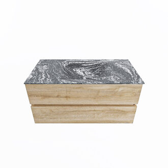 Mondiaz VICA-DLUX 100cm badmeubel onderkast Washed Oak 2 lades. Inbouw wastafel CLOUD midden 1 kraangat, kleur Lava.