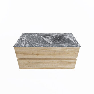 Mondiaz VICA-DLUX 100cm badmeubel onderkast Washed Oak 2 lades. Inbouw wastafel CLOUD rechts 1 kraangat, kleur Lava.
