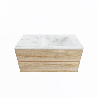 Mondiaz VICA-DLUX 100cm badmeubel onderkast Washed Oak 2 lades. Inbouw wastafel CLOUD rechts zonder kraangat, kleur Opalo.