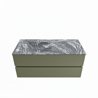 Mondiaz VICA-DLUX 110cm badmeubel onderkast Army 2 lades. Inbouw wastafel CLOUD links zonder kraangat, kleur Lava.
