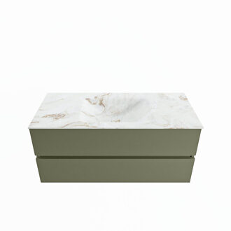 Mondiaz VICA-DLUX 110cm badmeubel onderkast Army 2 lades. Inbouw wastafel CLOUD midden 1 kraangat, kleur Frappe.