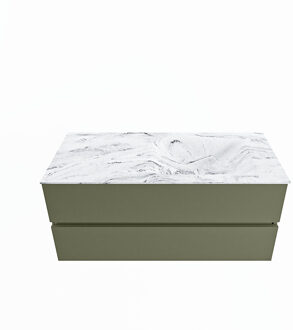 Mondiaz VICA-DLUX 110cm badmeubel onderkast Army 2 lades. Inbouw wastafel CLOUD rechts zonder kraangat, kleur Glace.