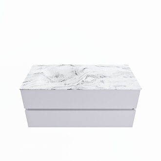 Mondiaz VICA-DLUX 110cm badmeubel onderkast Cale 2 lades. Inbouw wastafel CLOUD links zonder kraangat, kleur Glace.