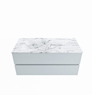 Mondiaz VICA-DLUX 110cm badmeubel onderkast Clay 2 lades. Inbouw wastafel CLOUD links 1 kraangat, kleur Glace.
