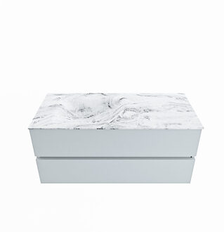 Mondiaz VICA-DLUX 110cm badmeubel onderkast Clay 2 lades. Inbouw wastafel CLOUD links zonder kraangat, kleur Glace.
