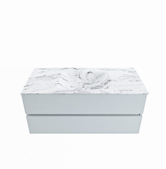 Mondiaz VICA-DLUX 110cm badmeubel onderkast Clay 2 lades. Inbouw wastafel CLOUD midden 1 kraangat, kleur Glace.