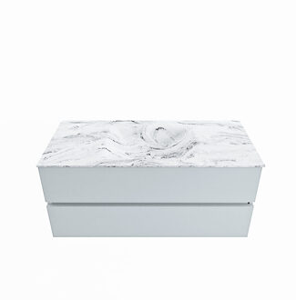 Mondiaz VICA-DLUX 110cm badmeubel onderkast Clay 2 lades. Inbouw wastafel CLOUD midden zonder kraangat, kleur Glace.